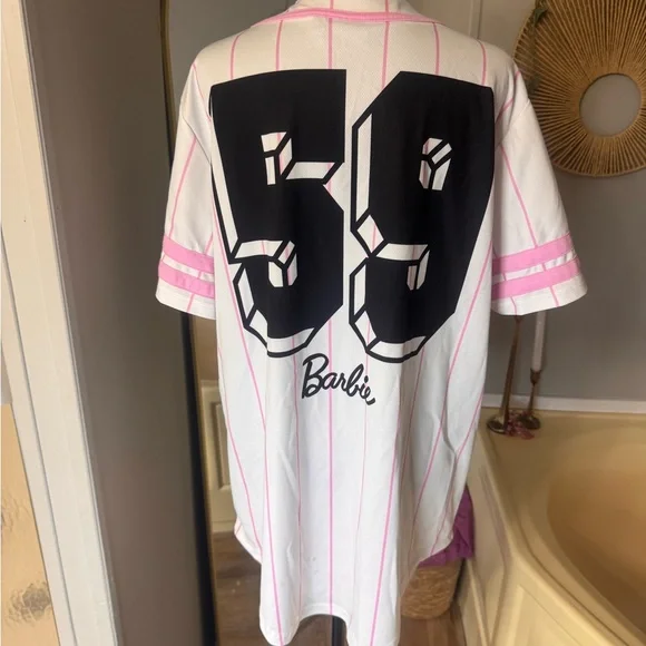 Barbie womens Jersey in White with Pink Accents - Picture 2 of 3